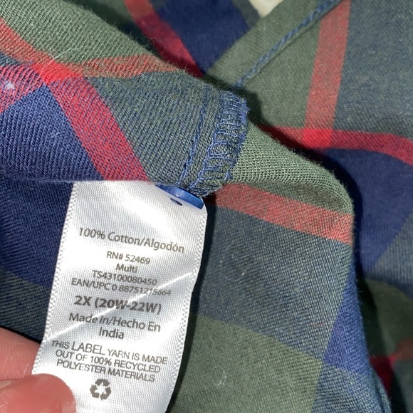 Terra & Sky plaid button up top size 2X new with tags - Picture 8 of 8
